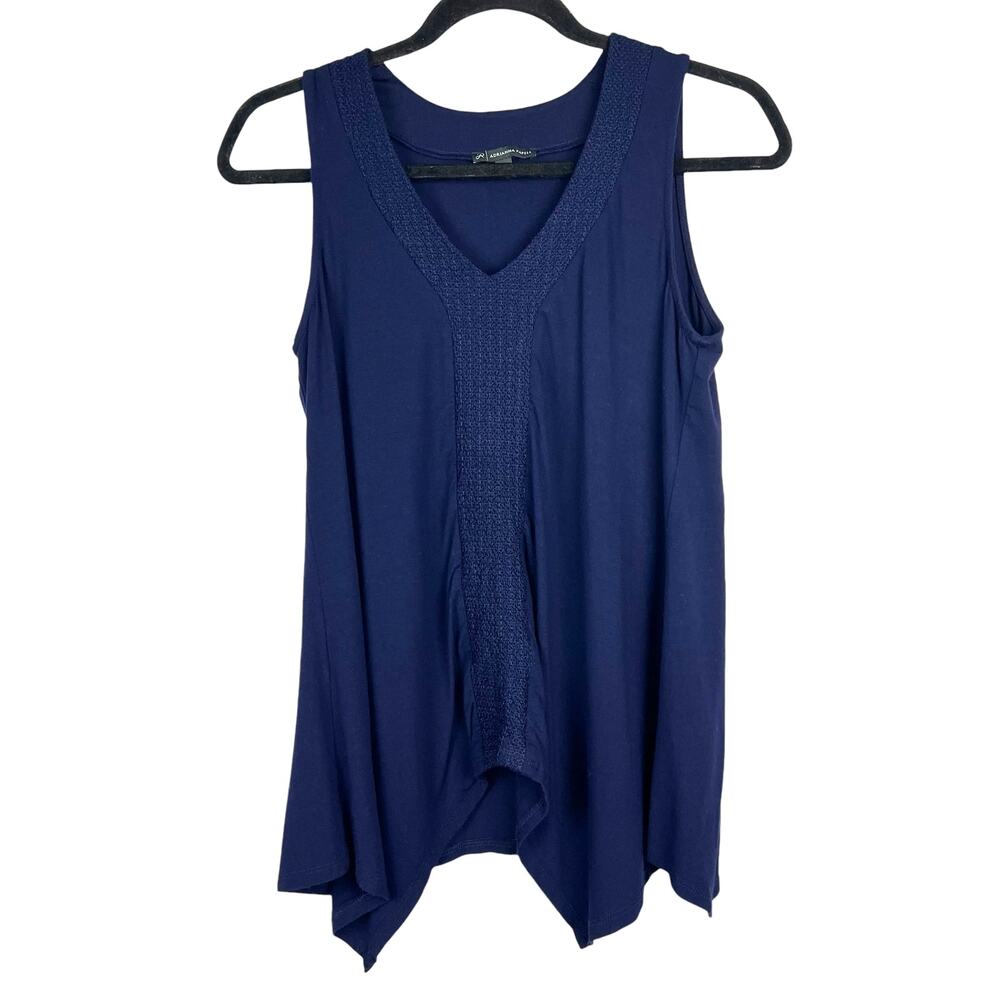 ADRIANNA PAPELL Navy Blue Soft Knit Sleeveless Top Crochet Detail S Coquette